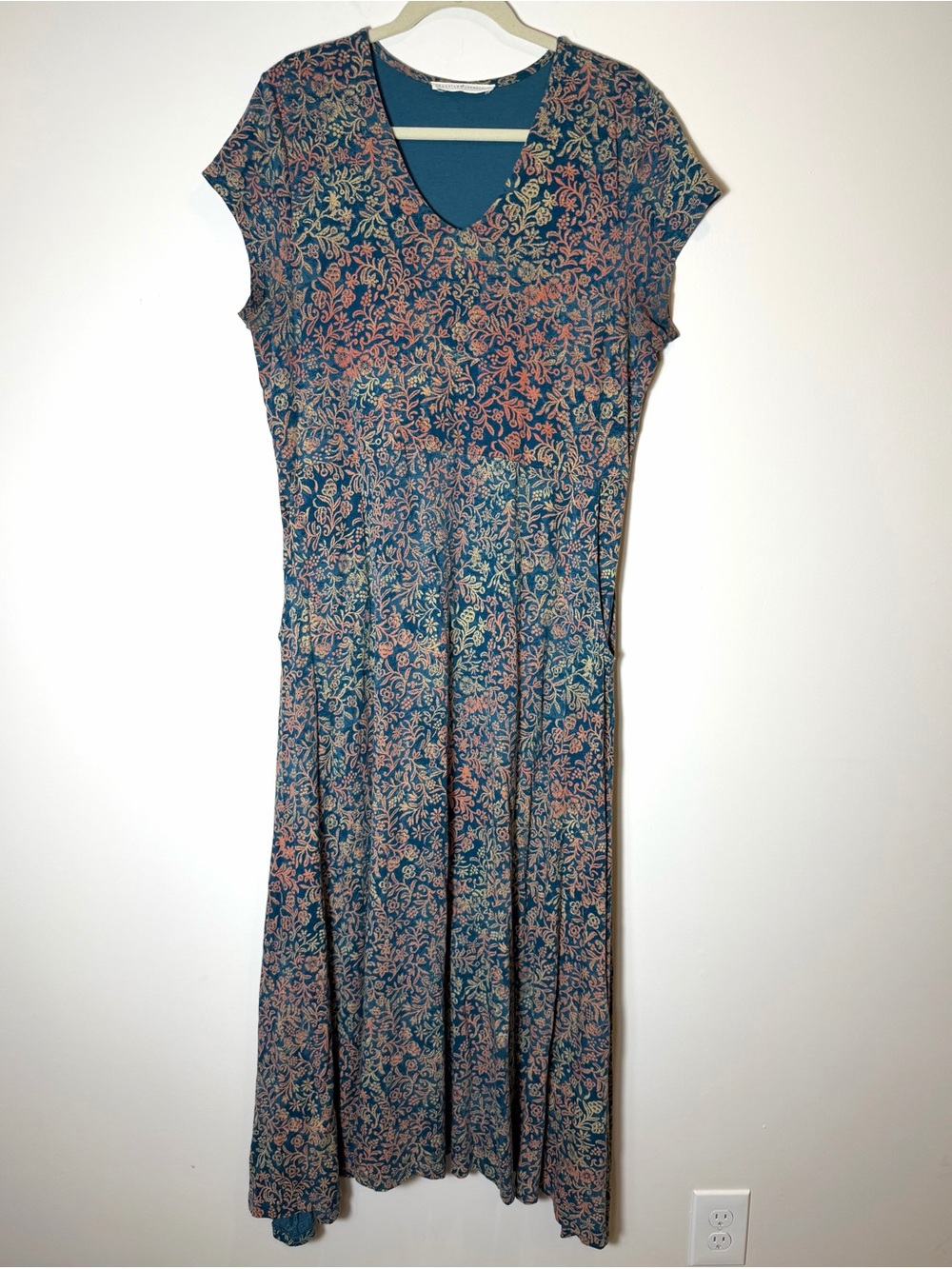 Peruvian Connection Anneliese Batik Maxi Dress Cotton Blend Floral Knit Boho 18